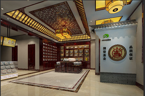 镇江古朴典雅的中式茶叶店大堂设计效果图