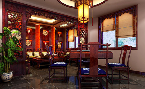镇江古典中式风格茶楼包间设计装修效果图